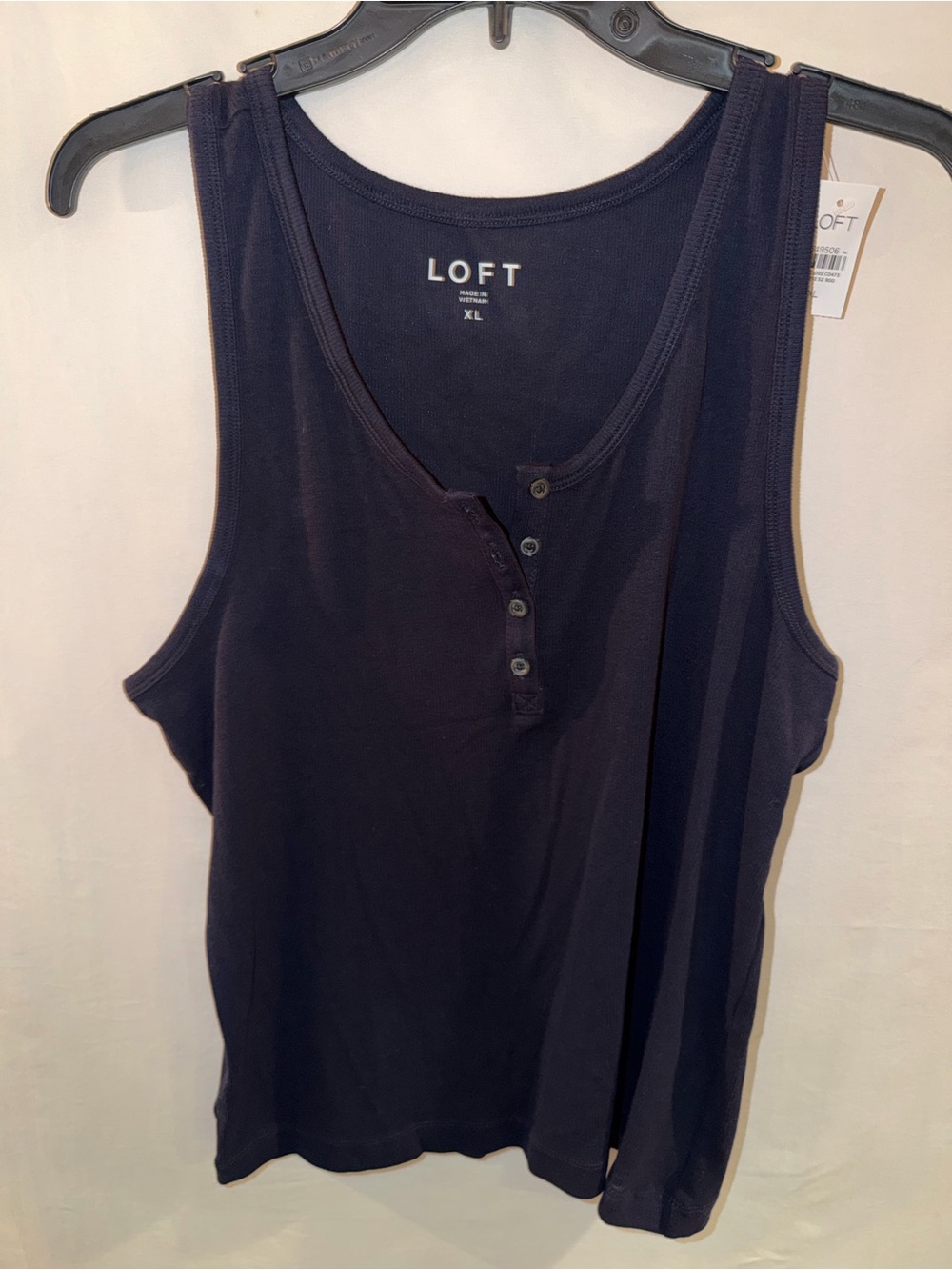 LOFT Navy Ribbed Henley Tank Top - Women's XL